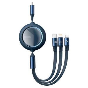 کابل سه سر جمع شونده تایپ سی بیسوس به طول 1.2 متر با توان 100وات   Baseus Bright Mirror Data Type-C   M+L+C  CAMLC-AMJ01