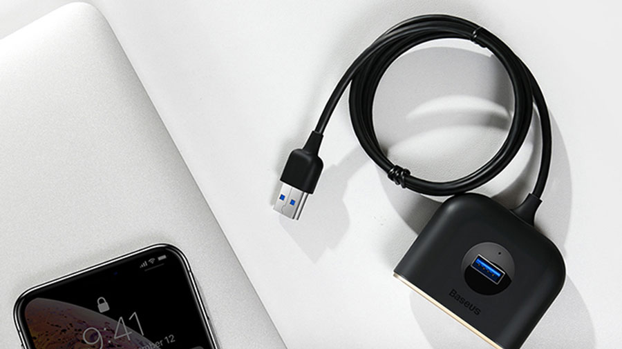 کیفیت ساخت بالای هاب USB بیسوس مدل متن جایگزین: هاب یو اس بی بیسوس مدل BASEUS SQUARE ROUND 4 in 1 USB HUB Adapter (USB3.0 to USB3.0*1+USB2.0*3) 1m Cable