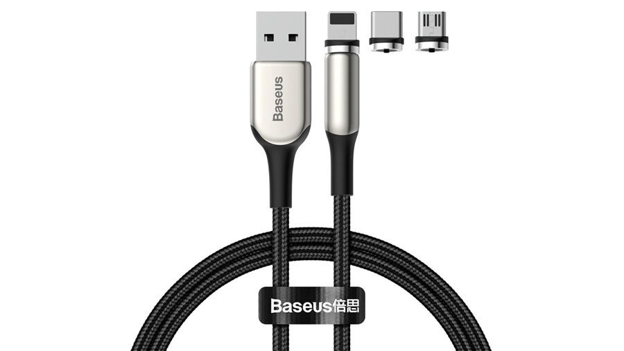 کیت کابل شارژ و انتقال داده 1 متری آهنربایی با سه کانکتور قابل تغییر (Type-C + Lightning + Micro USB) بیسوس Baseus Zinc Magnetic Cable Kit 1M (Type-c/Lightning/MicroUSB)