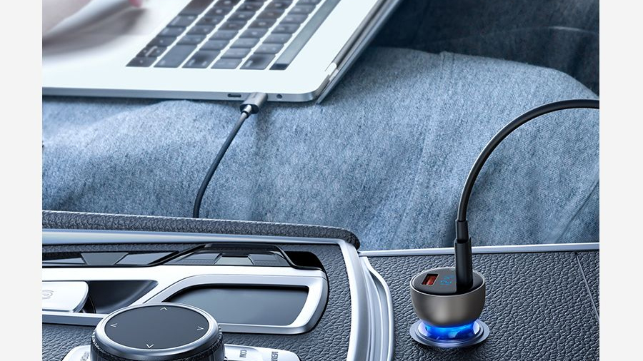 شارژر فندکی سریع با خروجی یو اس بی و تایپ سی بیسوس Baseus Car Charger USB/Type-C 65W قابلیت شارژ لپتاپ