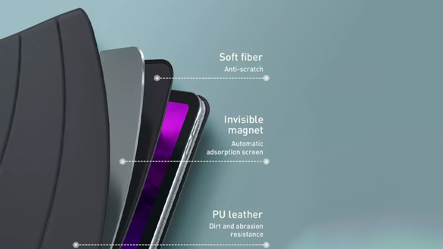 کاور چرمی آیپد پرو 11 اینچ مغناطیسی بیسوس Baseus Magnetic Leather Case for iPad pro (2020) دارای چرم پلی یورتان