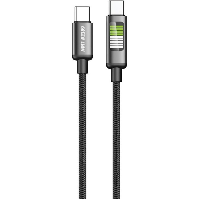 کابل شارژ Type-C به Type-C گرین لاین مدل Green Lion Led Braided Cable GNLEDTC2TCBK طول 1 متر در بروزکالا