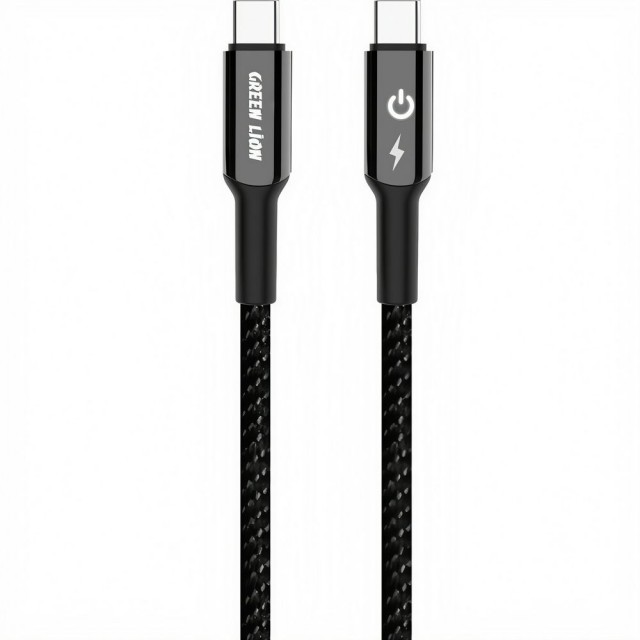 کابل شارژ Type-C به Type-C گرین لاین مدل Green Lion Led Braided Cable GNLEDTC2TCBK طول 1 متر در بروزکالا