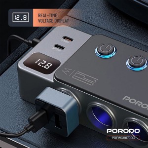 اینورتر و مبدل برق خودرو پرودو مدل Porodo 120W Car Charger Hub PDFWCH070DG در بروزکالا