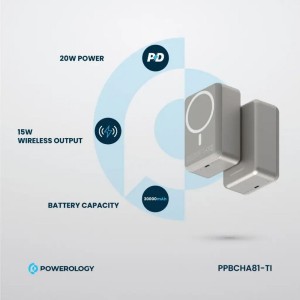 پاوربانک پاورولوژی مدل Powerology Magsafe Powerbank PPBCHA33 ظرفیت 20000 میلی آمپر ساعت در بروزکالا