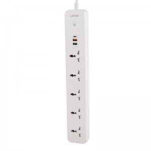 چند راهی 5 خانه برق ارت دار الدینیو SC5319 با کابل 2 متری + شارژر USB و Type-C