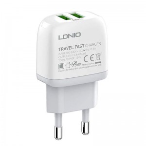 شارژر دیواری فست شارژ Ldnio A2218 2Port 2.4A 12W + کابل تبدیل تایپ سی