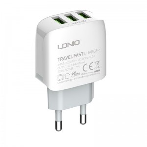 شارژر دیواری فست شارژ LDNIO A3312 3Port 3.4A 17W  به همراه کابل تایپ سی