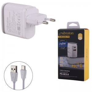 شارژر دیواری 25 وات سیبراتون S-W2225C-PD QC3.0 PD 3A + کابل تایپ سی