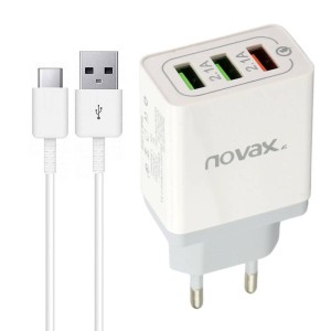 شارژر دیواری فست شارژ Novax Ch-102 3Port QC3 2.4A PD + کابل Type-C