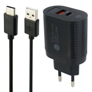 شارژر دیواری فست شارژ Verity AP-2119 2Port QC3.0 4A PD 20W + کابل Type-C