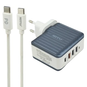 شارژر دیواری فست شارژ Nitu NTPD19 4Port 4.5A QC3.0 PD 39W + کابل تایپ سی و تبدیل EU