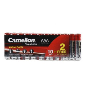 باتری نیم قلمی Camelion Plus Alkaline 1.5V AAA بسته ۱۲ عددی شرینک