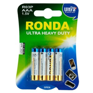 باتری چهارتایی نیم قلمی Ronda Ultra Heavy Duty Ultra Plus R03P 1.5V AAA بسته ۴۰ عددی