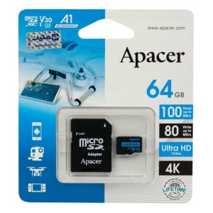 رم میکرو ۶۴ گیگ اپیسر Apacer Rioo A1 V30 U3 C10 100MB/s + خشاب