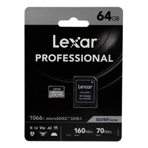 رم میکرو ۶۴ گیگ لکسار Lexar Silver Series 1066X A2 V30 U3 C10 160MB/s + خشاب