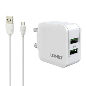 شارژر دیواری فست شارژ LDNIO A2202 2.4A 12W + کابل میکرو یو اس بی