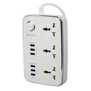 چند راهی ۳ خانه برق ارت دار باوین PC588 با کابل ۱٫۵ متری + شارژر USB