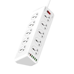 چند راهی ۱۰ خانه برق ارت دار الدینیو SC10610 با کابل ۲ متری + شارژر USB و Type-C