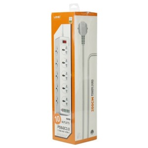 چند راهی ۱۰ خانه برق ارت دار الدینیو SC10610 با کابل ۲ متری + شارژر USB و Type-C