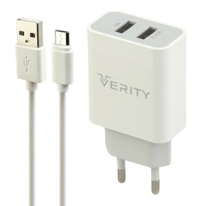شارژر دیواری فست شارژ Verity AP2124 2Port 2.4A + کابل میکرو یو اس بی