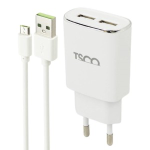 شارژر دیواری TSCO TTC57 2Port 2.4A + کابل میکرو یو اس بی