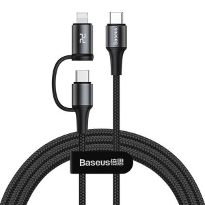 کابل تبدیل فست شارژ Baseus CATLYW-01 Type-C To Type-C / Lightning 3A PD 60W 1m
