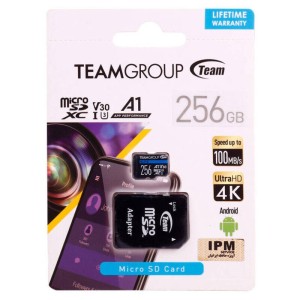 رم میکرو ۲۵۶ گیگ تیم گروپ TeamGroup Elite A1 V30 U3 C10 100MB/s + خشاب