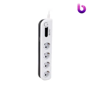محافظ برق صوتی تصویری ۴ خانه ارت دار الکتروپیک با کابل ۲ متری PWS-04L2-Soma + شارژر USB