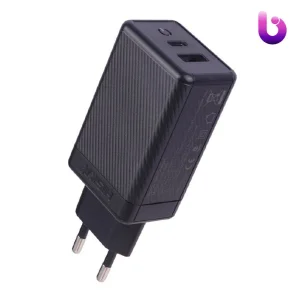شارژر دیواری فست شارژ Hiska H-126 GaN 2Port QC3.0 PD 5A 65W + کابل تبدیل تایپ سی