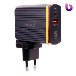 شارژر دیواری فست شارژ Hiska H-114PD 2Port QC3.0 PD 3A 38W Type-C + کابل تبدیل تایپ سی