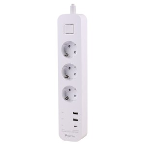 چند راهی 3 خانه برق ارت دار هادرون P343 با کابل 1.8 متری + شارژر USB و Type-C