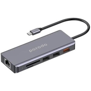 هاب 9 پورت پرودو Porodo 9in1 4K HDMI Ethernet USB-C Hub PD-91CHB توان 100 وات