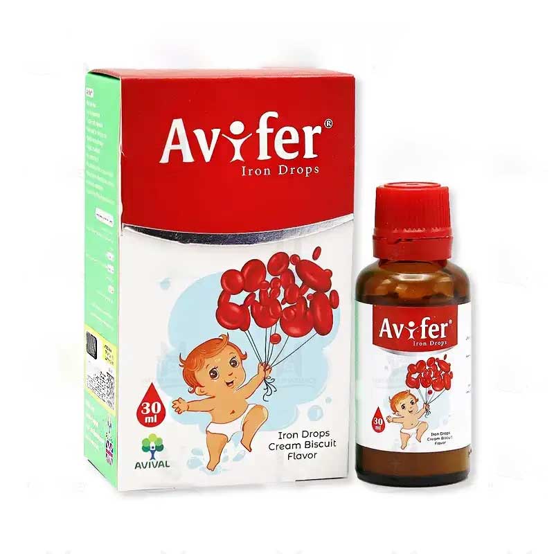 قطره آهن آویفربا طعم کرم و بیسکوییت، حاوی آهن  درمان و پیشگیری از کم خونی رفع کمبود آهن در کودکان