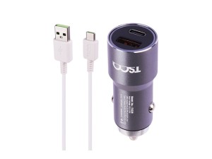 شارژر فندکی فست شارژ TSCO TCG39 3A QC3.0 PD 38W با کابل تایپ سی