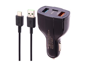 شارژر فندکی فست شارژ TSCO TCG 36 3A QC3.0 PD 33W با کابل تایپ سی
