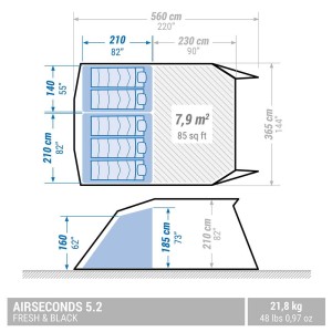 چادر مسافرتی بادی آفرود 5 نفره کچوا مدل AIR SECONDS 5.2 F&B