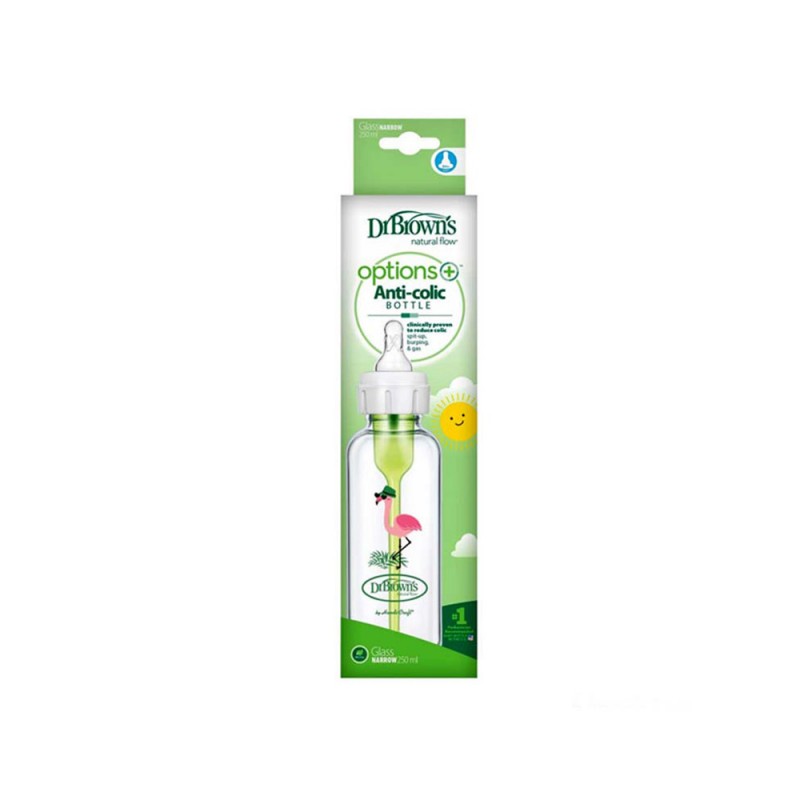 شیشه شیر پیرکس +3 ماه دکتر براون طرح فلامینگو Dr Browns ظرفیت 250 میلی لیتر