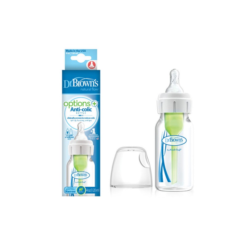شیشه شیر طلقی 0+ ماه باریک دکتر براون Dr Browns ظرفیت 120 میلی لیتر