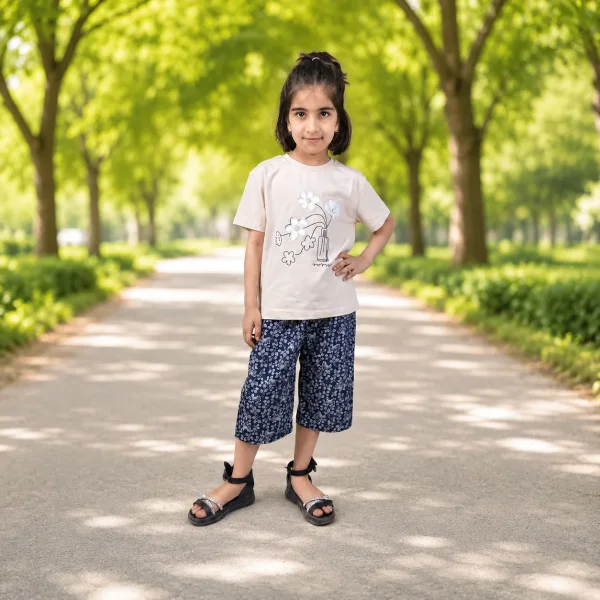 ست تیشرت و شلوارک دخترانه مدل گلی کد002 رنگبندی مطابق تصویر