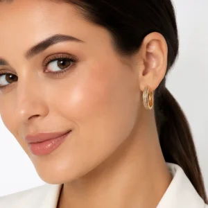 گوشواره زنانه ژوپینگ مدل حلقه ای نگین دار