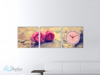 ساعت دیواری تابلوای 3تکه طرح گل