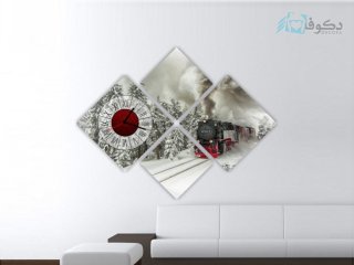 ساعت دیواری تابلوای 4 تکه طرح زمستان
