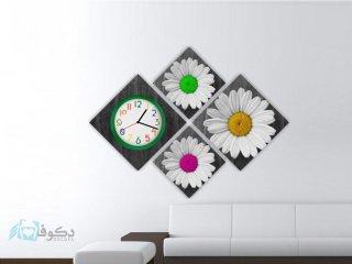 ساعت دیواری تابلوای 4تکه طرح میخک
