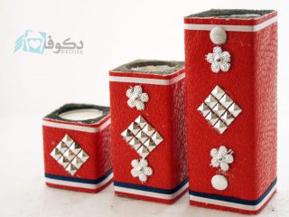 شمع سه تکه قرمز طرح دار