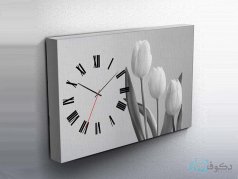 ساعت دیواری تابلوای طرح لاله سیاه سفید