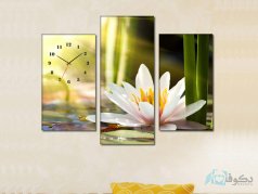 ساعت دیواری تابلو ای سه تکه طرح نیلوفر