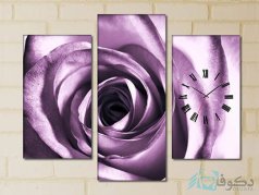 ساعت دیواری تابلو ای سه تکه طرح گل بنفش