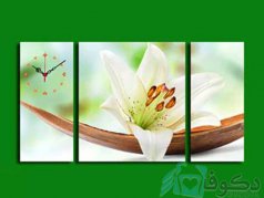 ساعت دیواری تابلوای سه تکه طرح لیلیوم