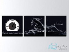 ساعت دیواری تابلوای سه تکه ای طرح اسب